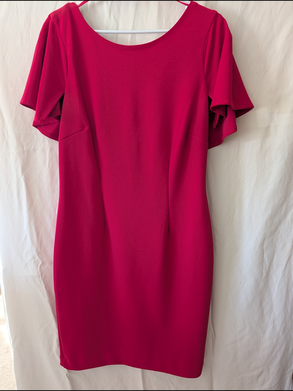 Glamour Hot Pink Flutter-Sleeve Midi Dress